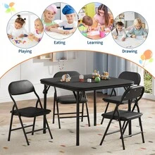Collapsible Kids Table And Chairs Set – Space-Saving Children's Furniture – Durable Metal Frame – Easy Storage – Ideal For Dining, Learning, Play, Daycare, Study Room - Black - View 6