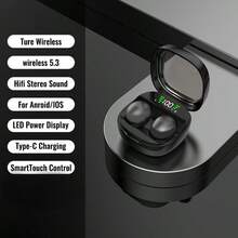 带触摸控制的紧凑型无线耳塞，迷你无线耳机，高保真立体声，LED 充电盒，内置麦克风，适合运动、工作、旅行、睡眠 - 彩色 - 查看 19