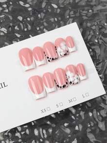 10ocs Y2K-Style Handmade Press-On Nails - French Design Featuring Blended Floral Patterns And Rhinestone Accents. DIY Acrylic False Nails, Perfect For Holidays, Parties, And Daily Wear; The Ultimate Gift For Her. - 粉色 - 查看 3