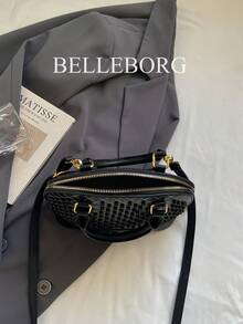 Graphic Print Shell Handbag - Black - View 8