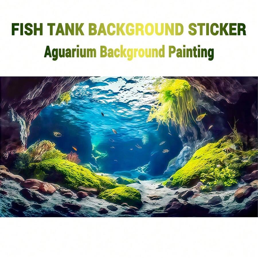 Seaweed Underwater Cave, Fish Tank Background Painting, Aquarium Background Sticker, Front Self-Adhesive, 2D Flat Image, Aquarium Landscape Decoration, Fish Tank Scenery Ornament