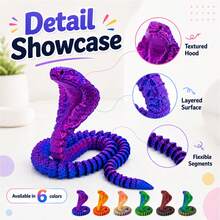 Realistic Movable 3D Printed Cobra Snake, Multi-Color Gradient Full Body Coiling Creative Desktop Decor Stress Relief Toy, Niche Collectible Sculpture Figurine, Random Color - Multicolor - View 7