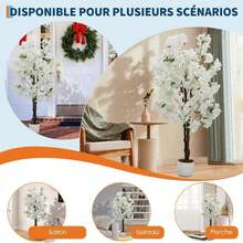 Artificial Cherry Blossom Tree for Home & Office – 4/5/6ft Realistic Faux Flower Plant, White or Pink Blooms, Decorative Potted Tree, Single Tree - weiß 150 cm - Übersicht 9