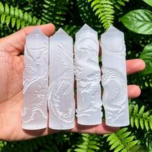 1pc Hand-Carved Moonstone Tower, Dragon Or Phoenix Design, Perfect For Home Decor, Holiday Gifts (Halloween, Christmas Or Easter), Gifts, And Spiritual Purposes - White - View 6