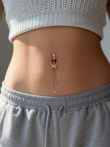 1pc Sexy Fashion Cubic Zirconia Butterfly Belly Button Ring, Suitable For Women's Daily Wear, Dating, Beach Vacation, Party - Yellow Gold - View 1