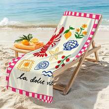 1pc Pink Grid Border Italian Hand-Painted Seafood Microfiber Beach Towel, Multiple Sizes Beach Blanket Sun Protection Towel, Lightweight, Suitable For Swimming, Camping, Sports, Beach Or Gym Beach Accessories | Modern Beach Towel | Durable Beach Mat, Beach Towel - Multicolor - View 8