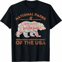 National Parks Bear Hiking Travel Camping Outdoors Retro USA T-Shirt - Black - View 10