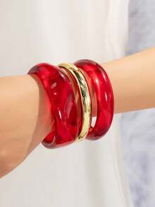 3pcs/Set Women's Personalized Fashion Exaggerated Wide Cuff Bracelet Set, Suitable For Daily Wear (Electroplated Random) - Multicolor - View 1