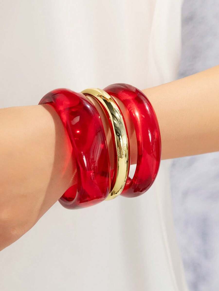 3pcs/Set Women's Personalized Fashion Exaggerated Wide Cuff Bracelet Set, Suitable For Daily Wear (Electroplated Random) - Multicolor - View 1
