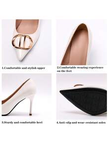 Elegant Women's Pointed Toe High Heel Pumps, Solid Color Stiletto Heels, Comfortable Glossy PU Upper, Durable TPR Sole, Polyurethane Lining And Insole, Versatile Classic Work Shoes Suitable For All Seasons - White - View 8