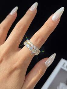 1件 0.1ct-0.5ct 4爪圓形設計 D色莫桑石女款訂婚戒指，S925純銀承諾戒指、週年紀念戒指，奢華珠寶禮物，新娘珠寶 - 金色 - 查看 2