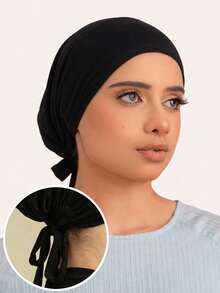1pc Women's Solid Color Elastic Band Adjustable Beanie Hat Scarf Cap - A-black (Upgraded Version) - View 2