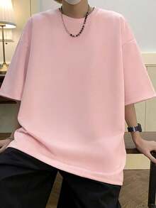 HUEFORM Men's Casual Solid Color Crew Neck Short Sleeve T-Shirt With Loose Fit - 粉色 - 查看 1