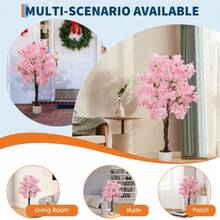 Artificial Cherry Blossom Tree for Home & Office – 4/5/6ft Realistic Faux Flower Plant, White or Pink Blooms, Decorative Potted Tree, Single Tree - rosa 120 cm - Übersicht 2
