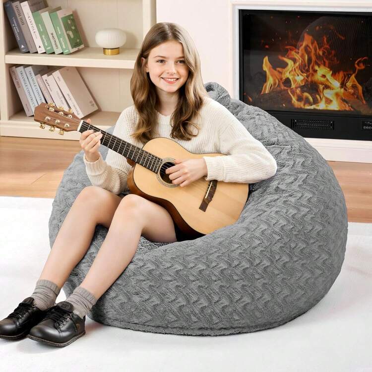 2-Leg Bean Bag Chair, Giant Bean Bag Chairs For Adults, Large Bean Bag Chairs With Memory Foam Filling, Large Bean Bag Chairs With Plush Cover - Gray - 卡其色 - 查看 7
