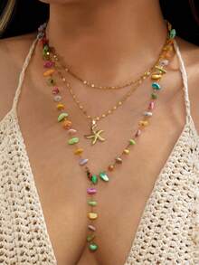 Summer Dopamine Colorful Beaded Creative Design Necklace - Women's Daily Versatile Layered Earrings - Multicolor - View 10