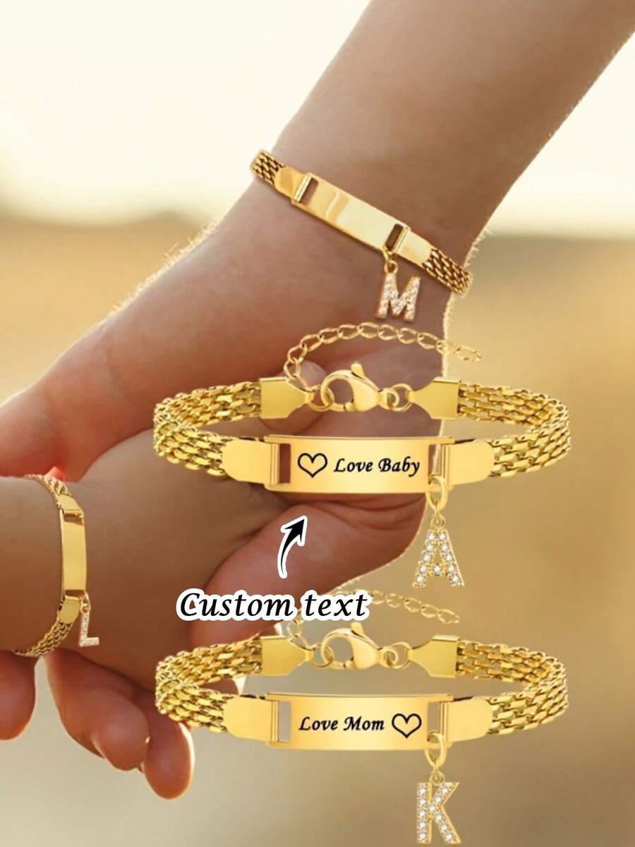 1PC Customizable Letter And Text Bracelet, Stainless Steel Bracelet, Personalized Name Bracelet, Fashion Gift, Suitable For Daily Wear And Gifting, Customized Gift, Personalized Gift, Christmas And Thanksgiving Gift For Family - Multicolor - View 1
