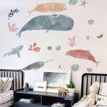 Ocean-Themed Wall Decals For Children's Room, Removable And Adhesive, Baby Room Decor, Soft Watercolor Wall Art For The Nursery - TMT002 - 查看 6