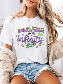 Camiseta Estampada Para Mujer Con Un DiseñO Minimalista De La Nave Espacial De Buzz .Esta Camiseta De Verano De, Verano Y2K Blusa,Temporada De Graduaciones Playeras Ropa De Mujer - Blanco - Ver 1
