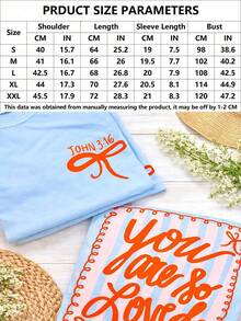 Coquette Bow Bible Verse Graphic Tee John 3:16 Christian Aesthetic Shirt Cute Women Preppy Striped Graphic Top Summer Outfits For Women - 淺藍色 - 查看 13