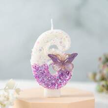 1PC Birthday Candle Gradient Purple Glitter Number 0-9 Candle With Purple Butterfly Decor, Cake Topper For Birthday Anniversary Party - Purple - View 7