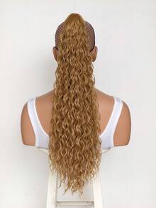 Ponytail Hair Extension, Drawstring Ponytail Hair Extension 26 Inch Long Curly Wavy Ponytail Natural Wavy Synthetic Hair Piece For Women Daily Use - Blonde, Halloween - Gold - View 3