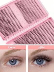 640pcs Single Lash Clusters, Dense Fluffy D-Curl DIY Eyelash Extensions, 8-16mm Mixed Length Design, Suitable For Various Makeup Looks, Enlarges Eyes, Set Includes Lash Glue, Remover, Tweezers, Lightweight And Reusable, Suitable For Beginners, Can Be Used For Daily, Party And Other Occasions - Black - View 3