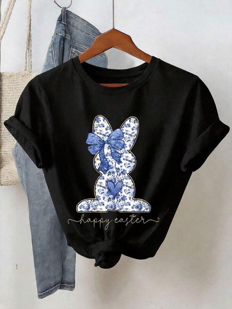 Blusas bonitas camiseta algodón animal cartoon estampado verano manga corta cuello redondo top casual dama blusas para dama casuales - Negro - Ver 1