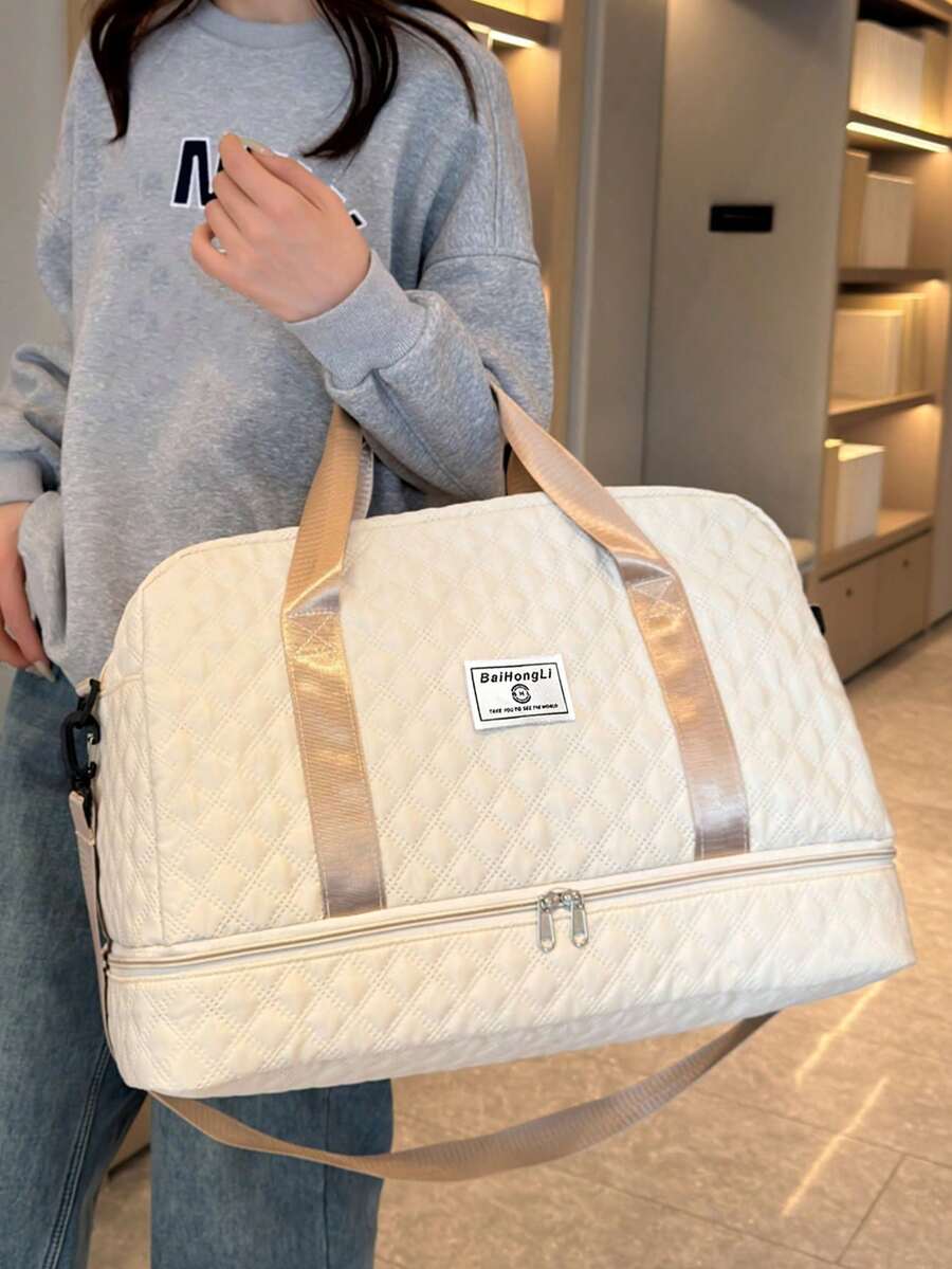 Unisex Solid-Color Travel Bag With Zipper And Separate Multifunctional Compartment For Shoes, Travel Suitcases, Laptop, Lightweight - 玫瑰金 - 查看 1