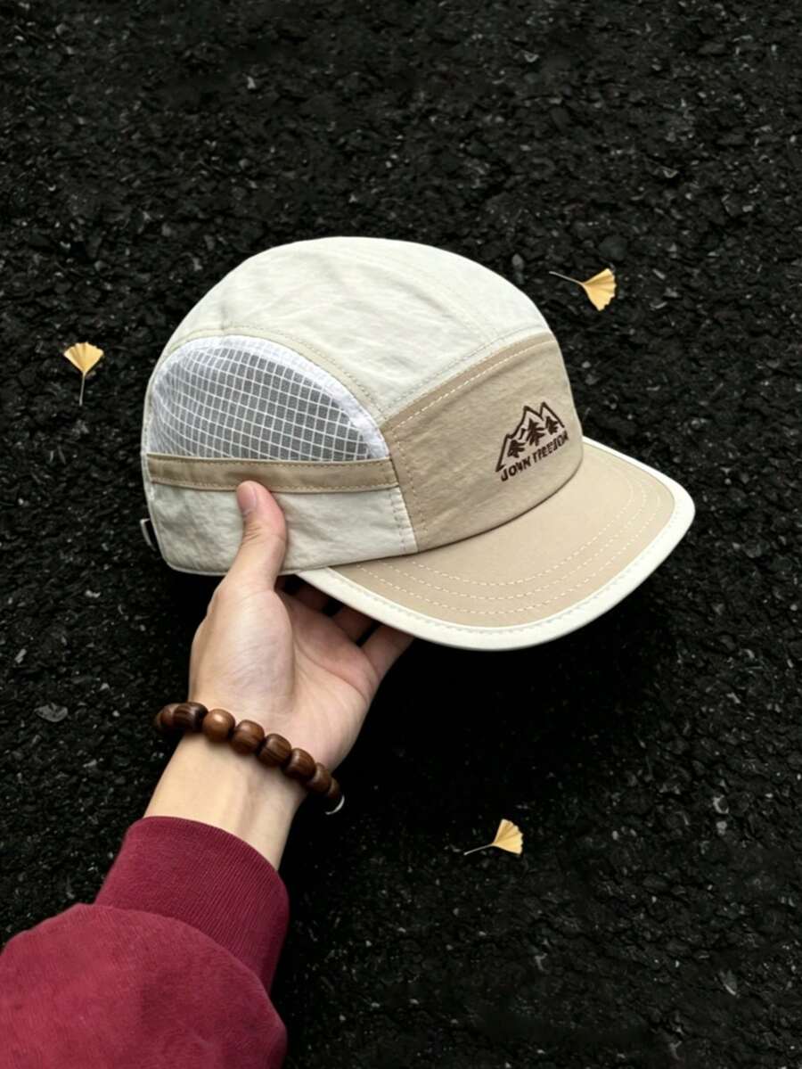 1pc Men's Embroidered Mountain Quick-Dry Mesh Cap, Adjustable Sun Protection Casual Hat, Suitable For Spring/Autumn Travel, Beach Vacation - Multicolor - View 1