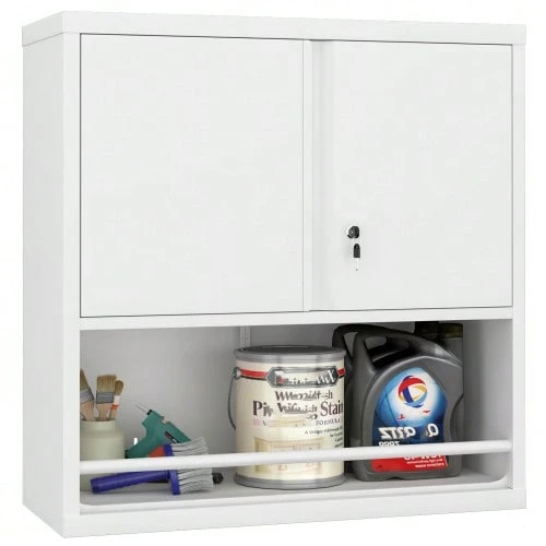 Tall 2-Door Metal Storage Cabinet With Adjustable Shelves, Steel Kitchen Cabinet For Kitchen, Living Room, Dining Room And Office - 白色 - 查看 1