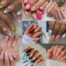 30pcs Colorful Nail Art Stickers, White And Pink Floral Pattern, 3D Self-Adhesive Nail Decals - 彩色 - 查看 6
