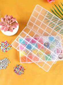 1pc 28-Grid Rectangular Plastic Jewelry Box, Multi-Compartment Storage Container, Earrings Beads Craft Organizer Display Case, Portable Jewelry Storage Solution For Women Girls Accessories Organization - Multicolor - View 1