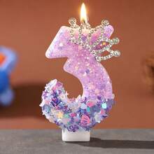 1pc Glitter Crown Number Birthday Candle 0-9, Purple Sequin Cake Topper Decoration, Sparkle Rhinestone Tiara Candle For Birthday Party & Anniversary Celebration, DIY Cake Decor Party Supplies - Purple - View 1