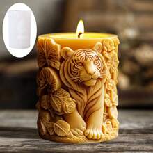 SUPWANPENG Cute Tiger Column Candle Silicone Mold Little Tiger Relief Column Candle Mold Branch Vine Tiger Resin Plaster Mold Decorative Holiday Gift - A-White - View 4