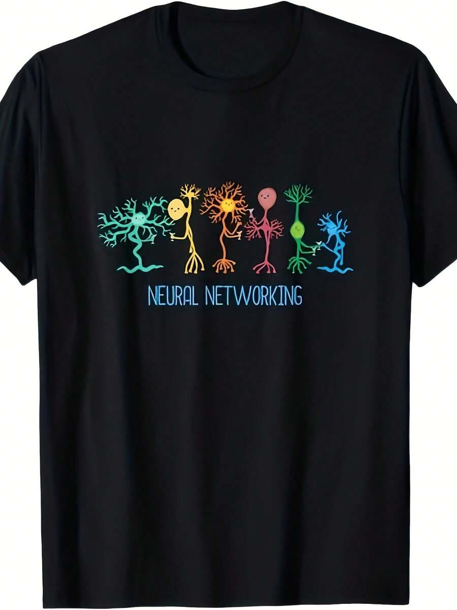 Playera Hombre Estampado Red Neuronal Cerebro, Temática Ciencia Computación, Regalo para Desarrolladores y Científicos - Negro - Ver 1