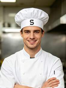 1pc White Chef Hat With Letter Print, Adjustable Kitchen Headwear For Cooking Baking Professional Unisex Breathable Cap Work Accessory - White - View 7