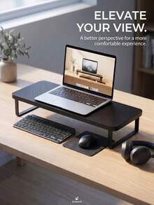 1pc Computer Monitor Stand Riser, Desktop Screen Base With Keyboard Storage Space, Laptop Holder And Desk Organizer For Office, Study, Dorm & Gaming Setup, Monitor Stand, Office Furniture, Gaming Monitor Stand & Laptop Table - Black - View 1