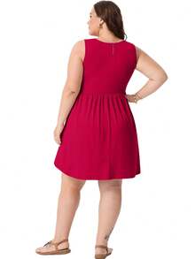 Vestidos de Verano Cueply de Talla Grande para Mujeres con Curvas, Vestidos Midi Casuales sin Mangas con Cuello Redondo y Corte Holgado - Burdeos - Ver 5