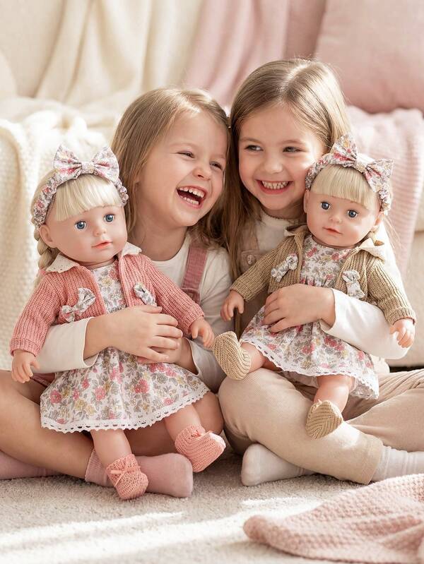 4PCS Set Gaun Bunga untuk Boneka Anak Ukuran 16-18 INCI: Kardigan Rajut + Bando + Kaos Kaki (Pilihan Warna Beragam) Mainan Seru untuk Boneka Anak, Pakaian Boneka, Hadiah Ulang Tahun Anak, Hadiah untuk Pesta Liburan Anak, Pakaian Boneka Reborn Realistis (Boneka Tidak Termasuk)