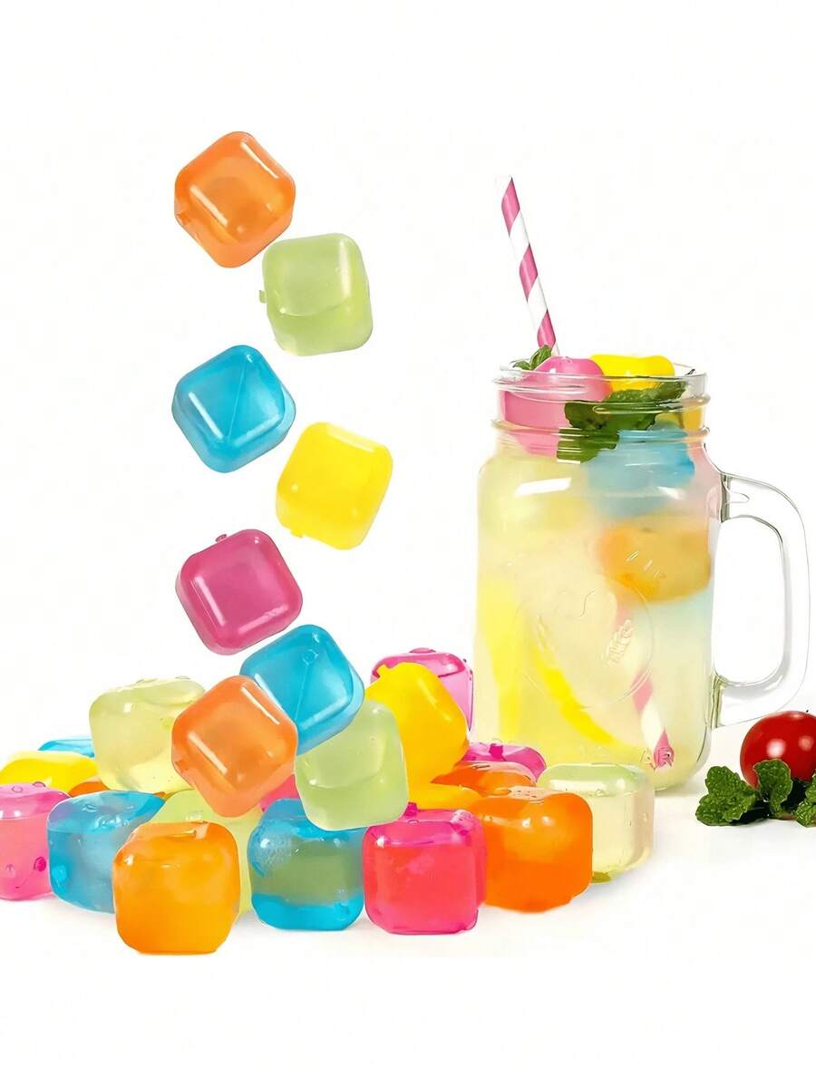 12/24/36pcs Reusable Plastic Ice Cubes, Washable And Freezable Ice Cubes, Suitable For Coffee, Bar Parties And Holiday Celebrations-Christmas, Easter, Thanksgiving, Back To School - Multicolor - View 1