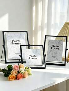1 pieza Marco de fotos de vidrio transparente de metal hecho a mano con planta de flor seca para exhibición de escritorio, decoración floral dorada - Multicolor - Ver 3