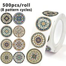 500pcs (1 Roll) Mandala Flower Stickers, 8 Patterns Exquisite Floral Flower Shape Stickers, Vintage Pattern Stickers, School Home Training Incentive Stickers, Gift Decoration Packaging Sealing Stickers School Supplies - Cartoon - View 9