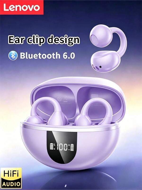 Auriculares Bluetooth Lenovo ERAZER EX338 con pantalla LED, auriculares inalámbricos de clip, auriculares de llamada de alta definición con sonido envolvente