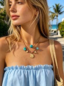 2pcs/Set Beach Vacation Style Colorful Rope Woven Seashell/Shell/Starfish Necklace Suitable For Women's Daily/Vacation Wear - Multicolor - View 2