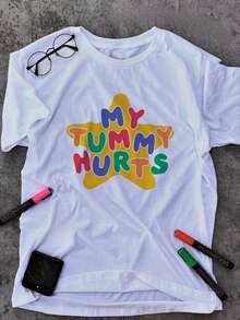 Camiseta "Me Duele la Barriga" / Camiseta con Meme Divertido / Ropa Clowncore / Camiseta de Payaso / Camiseta Kidcore / Ropa Kidcore / Regalo Divertido para Ella / Regalo para Él - Blanco - Ver 1