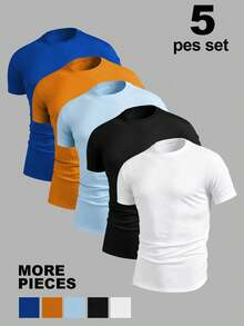 NEOREFINED Men's Casual Solid Color Round Neck Short Sleeve T-Shirt For Summer - 摩卡棕 - 查看 1