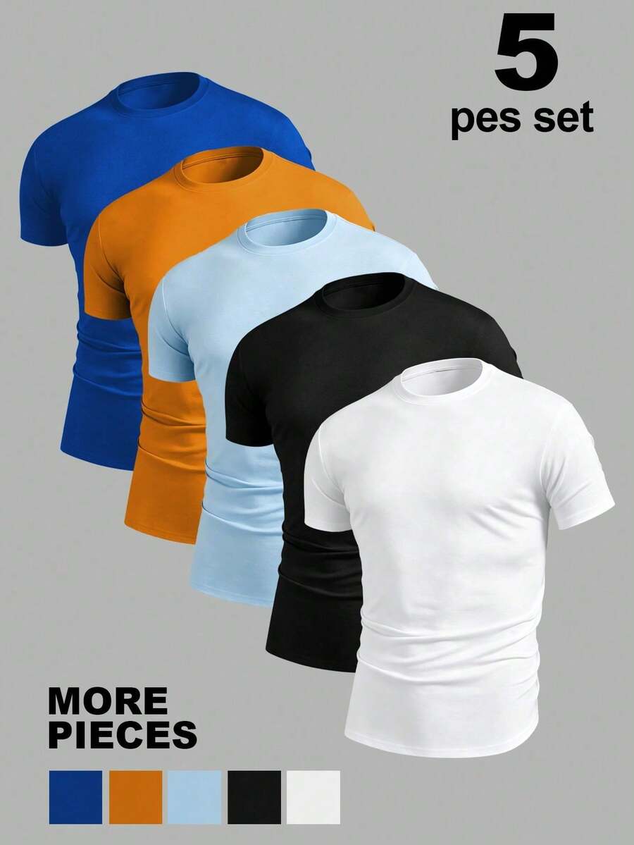 NEOREFINED Men's Casual Solid Color Round Neck Short Sleeve T-Shirt For Summer - 摩卡棕 - 查看 1