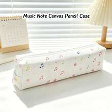 Polka Dot Canvas Pencil Case Music Note Storage Bag Large Capacity Bow Stationery Organizer - View 4