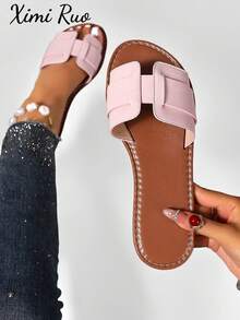 Women's Casual Flat Woven Roman Sandals, Fashion Slip-On Slippers, Holiday Essential, Suitable For Spring, Summer, Outdoor, Beach, Apartment - Baby Pink - View 1